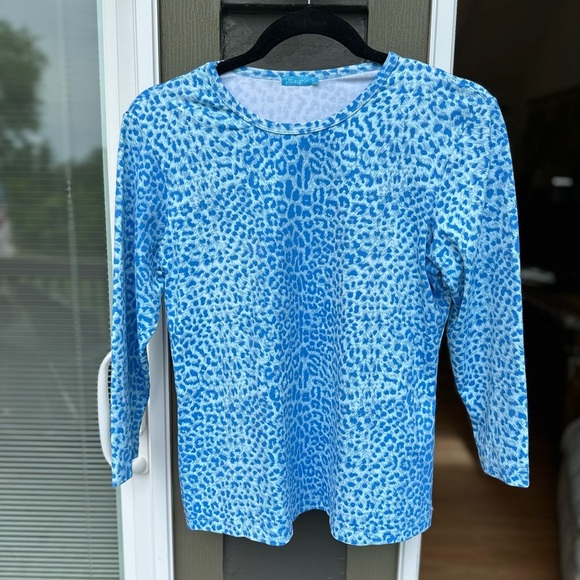 J. McLaughlin Tops - J. McLaughlin Blue Long Sleeve Tee with Animal Print